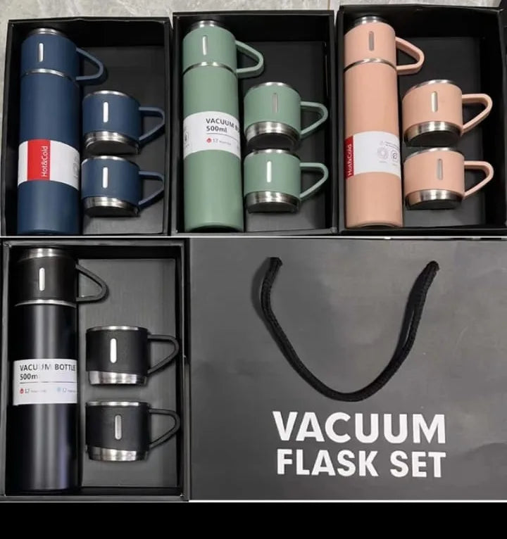 Conjunto Frascos a Vácuo em Aço Inox, Garrafa 500ml, Embalagem Presente, Fit para Café, Chá