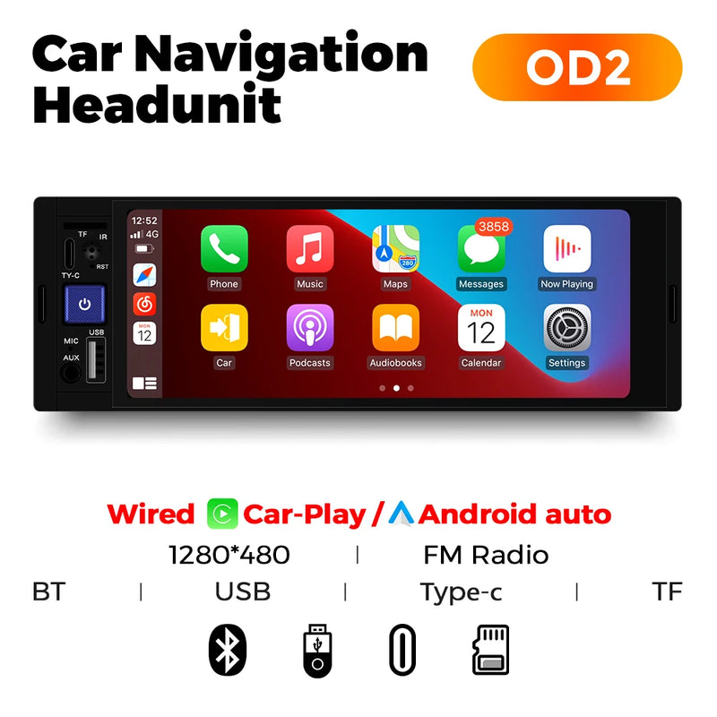 NaviFly 6.86" 1 Din MP5 Player. Equipado com Wireless CarPlay, Android Auto, Bluetooth, FM Receiver e muito mais, para uma experiência multimídia completa e conectada