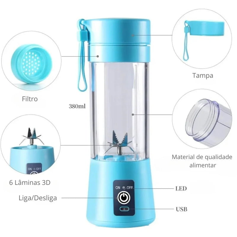 Mini liquidificador portátil Shake Take Juice Cup - 6 lâminas, bateria recarregável, USB