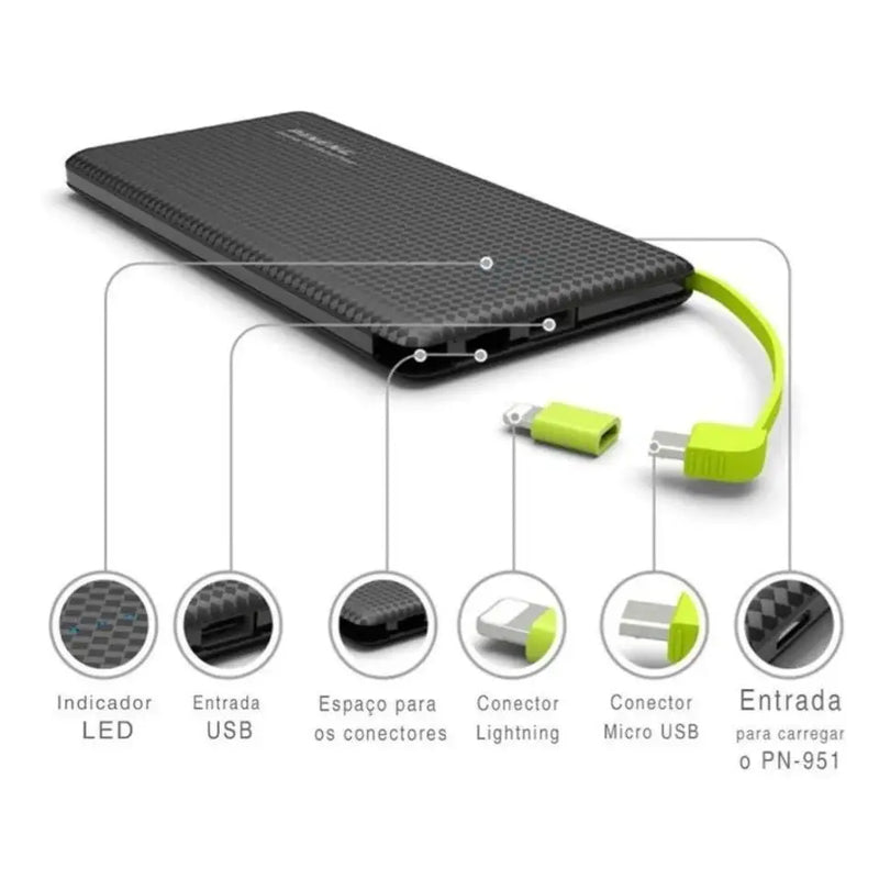 Carregador portátil Pineng Power Bank 10.000mAh IPhone V8