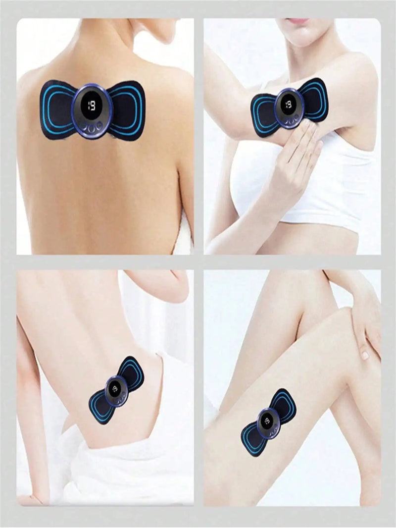 Mini massageador elétrico portátil recarregável de pescoço, dispositivo de terapia de adesivo estimulador de massagem de pescoço, equipamento de terapia saudável com 10 peças