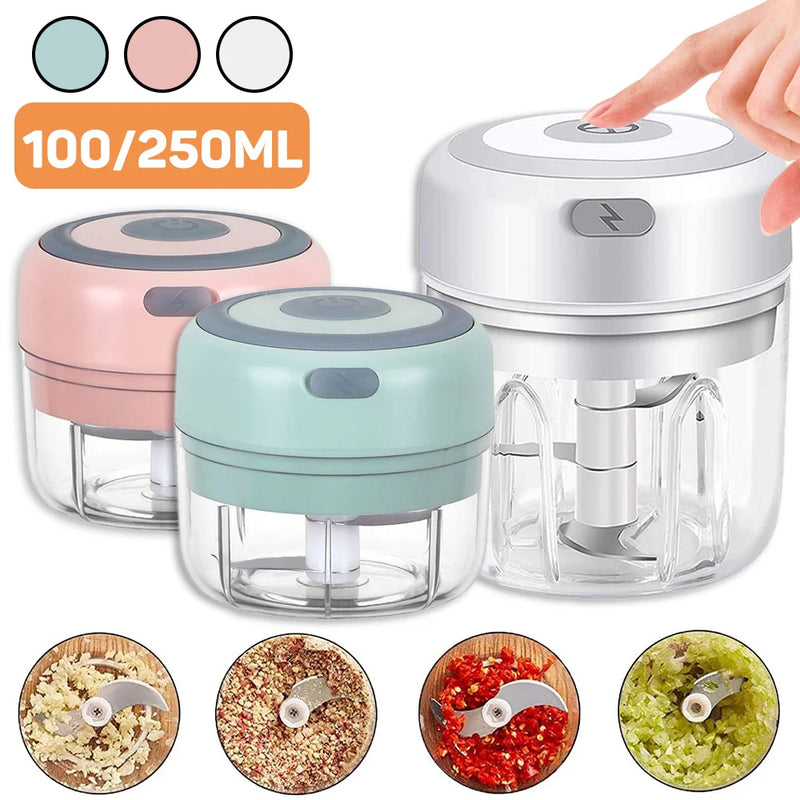 Processador Elétrico de Alimentos para Cozinha, Mini Amassador de Alho, Triturador USB Portátil, Moedor de Carne, Picador de Legumes para Utensílios de Cozinha.