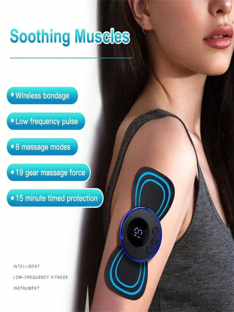 Mini massageador elétrico portátil recarregável de pescoço, dispositivo de terapia de adesivo estimulador de massagem de pescoço, equipamento de terapia saudável com 10 peças