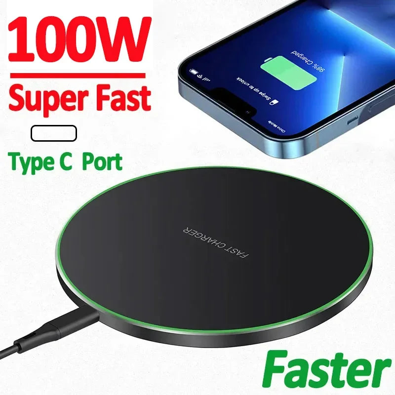 Carregador Rápido Sem Fio de 100W para iPhone 15, 14, 13, 12, X, Pro Max 8, Samsung Galaxy S23, Estação de Carregamento Sem Fio Xiaomi.