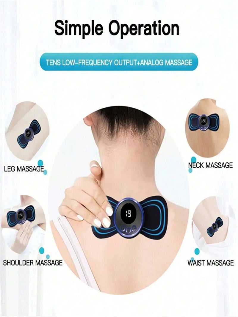 Mini massageador elétrico portátil recarregável de pescoço, dispositivo de terapia de adesivo estimulador de massagem de pescoço, equipamento de terapia saudável com 10 peças