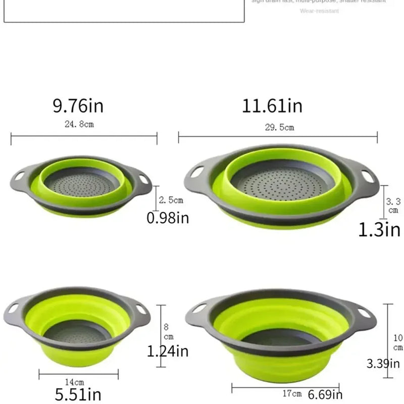 Cesta de Limpeza e Drenagem de Frutas e Legumes de Silicone, Rede de Filtro de Água Dobrável.